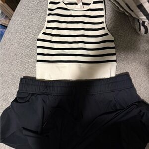 Striped Ribbed Crop Tank Top in Cream and Black , athletic material style skort